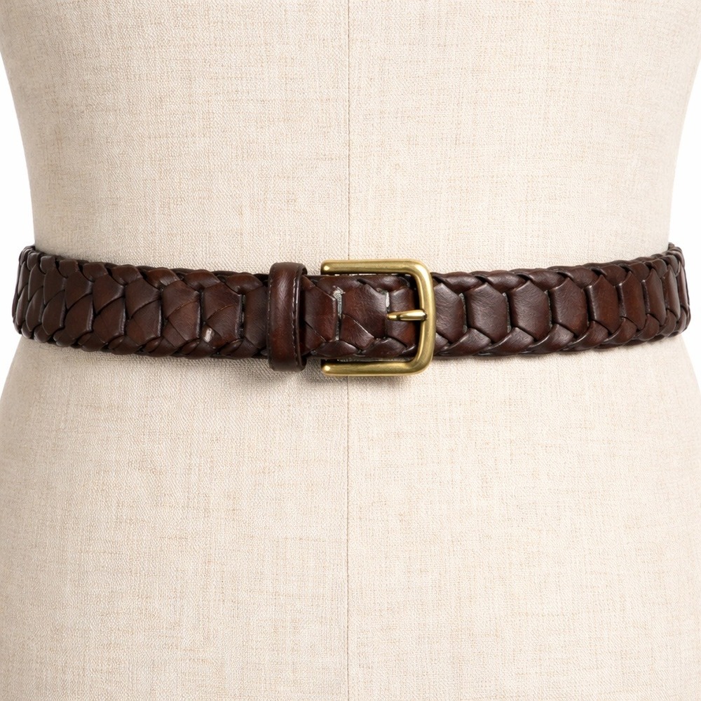 Vintage‎ Brown Braided Leather Belt – Brass Buckle 48 Argentina
